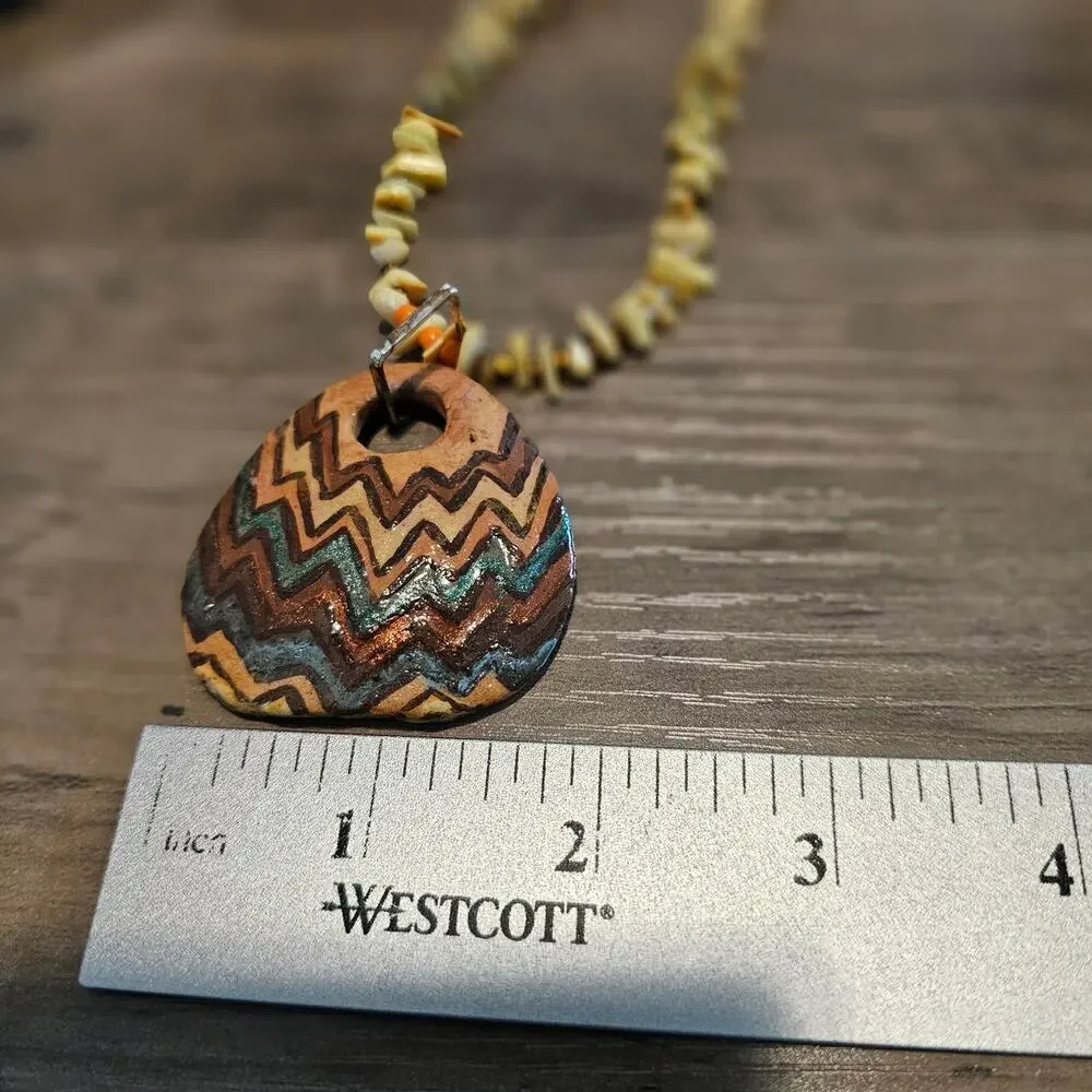 Vintage Hand Painted Necklace Brown Beaded 15